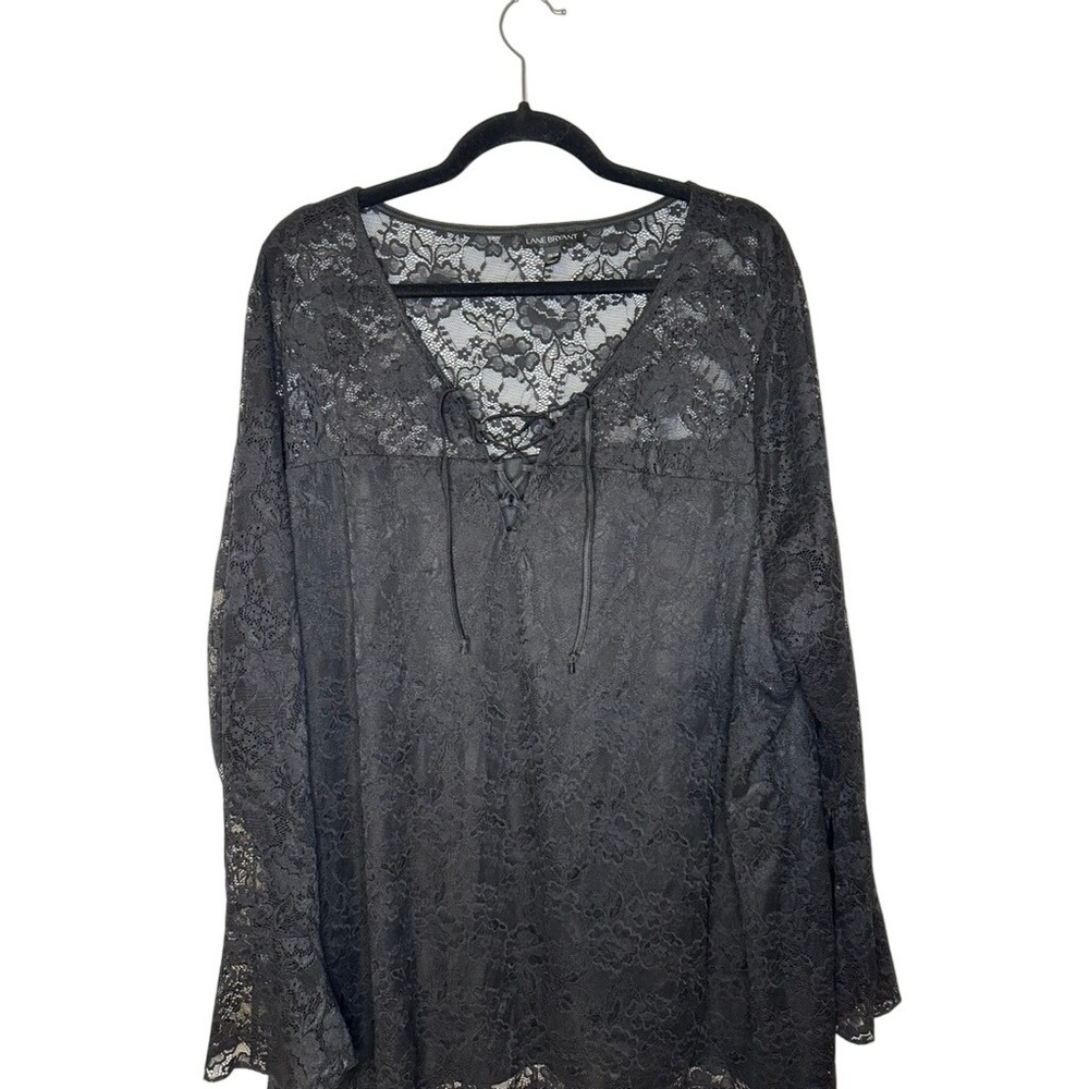 Lane Bryant Black Lace-Up Tunic Top Plus Size 26/28 Long Sleeve Sexy